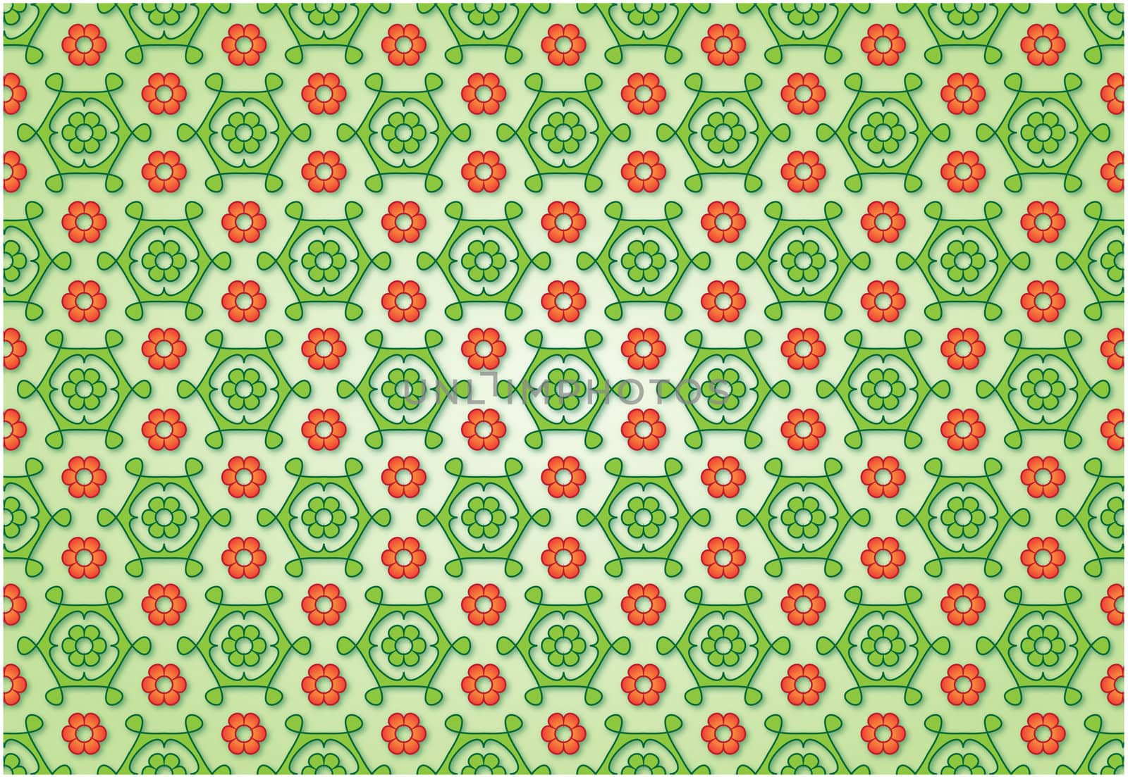 Spring flowered background with red and green little flowers