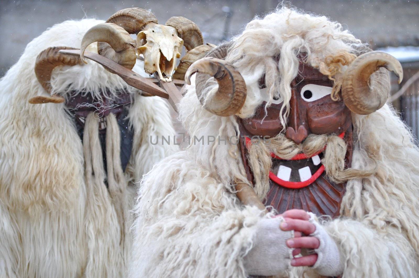 MOHACS, HUNGARY - MARCH 10: Unidentified people in mask at the Mohacsi Busojaras. It is an  annual festival to welcome the spring . March 10, 2012 in Mohacs, Hungary.