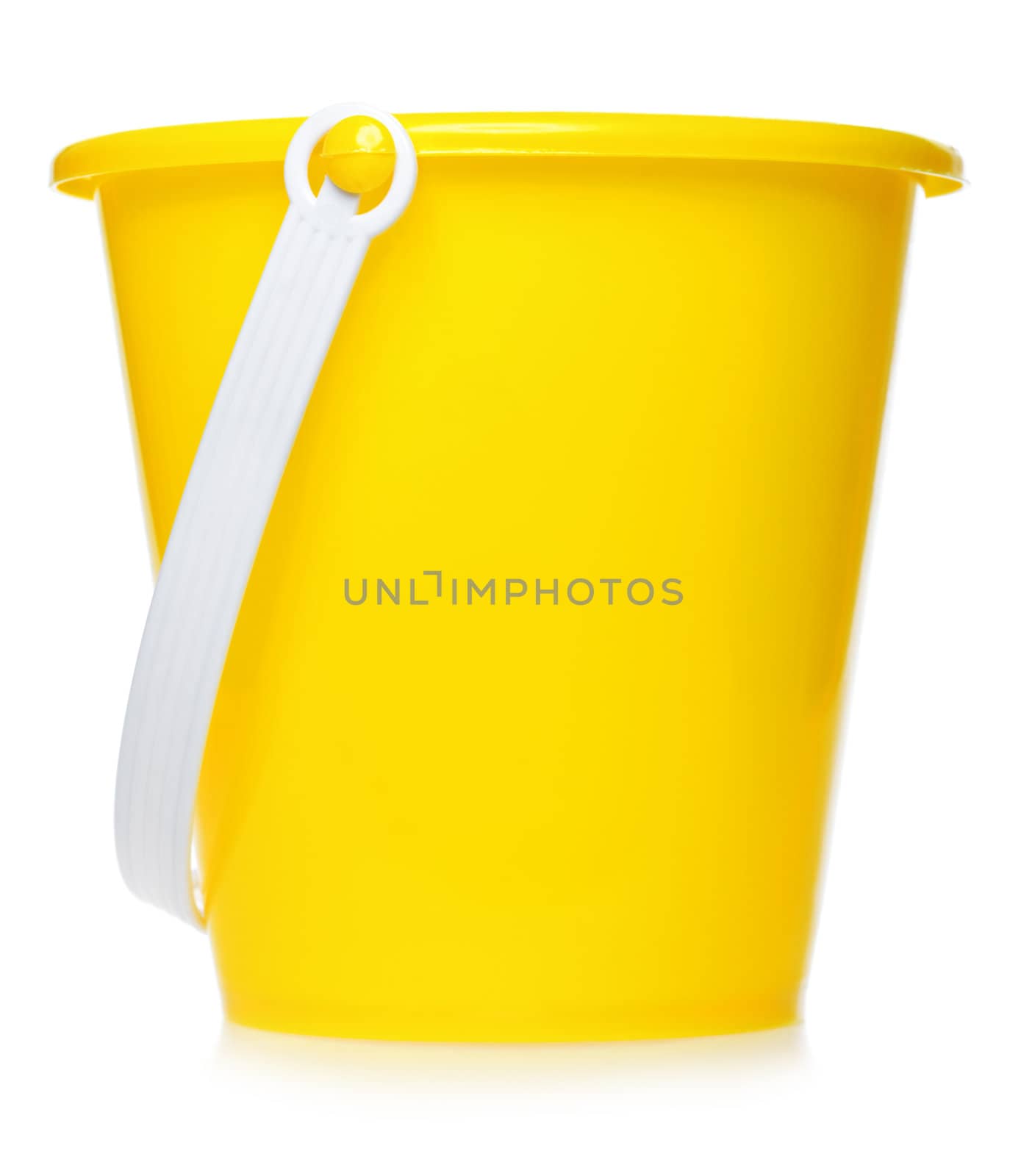 yellow toy bucket isolated on white background