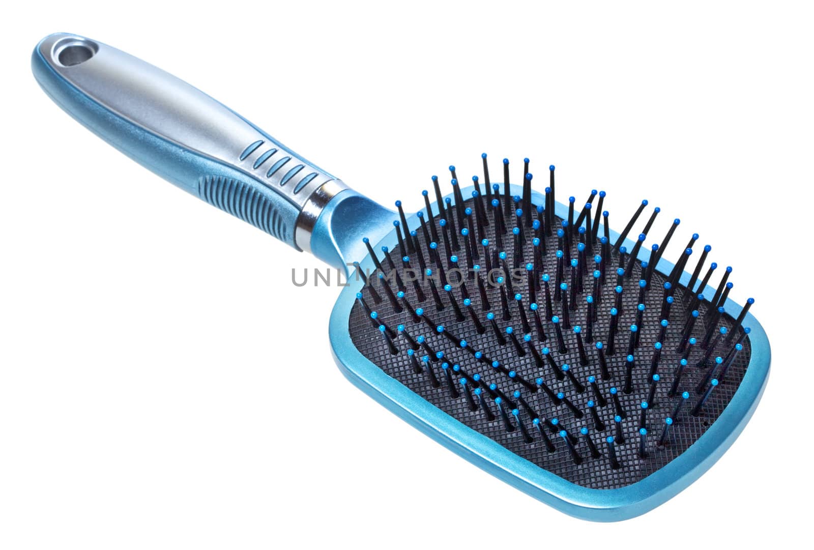 blue hair brush isolated on white background