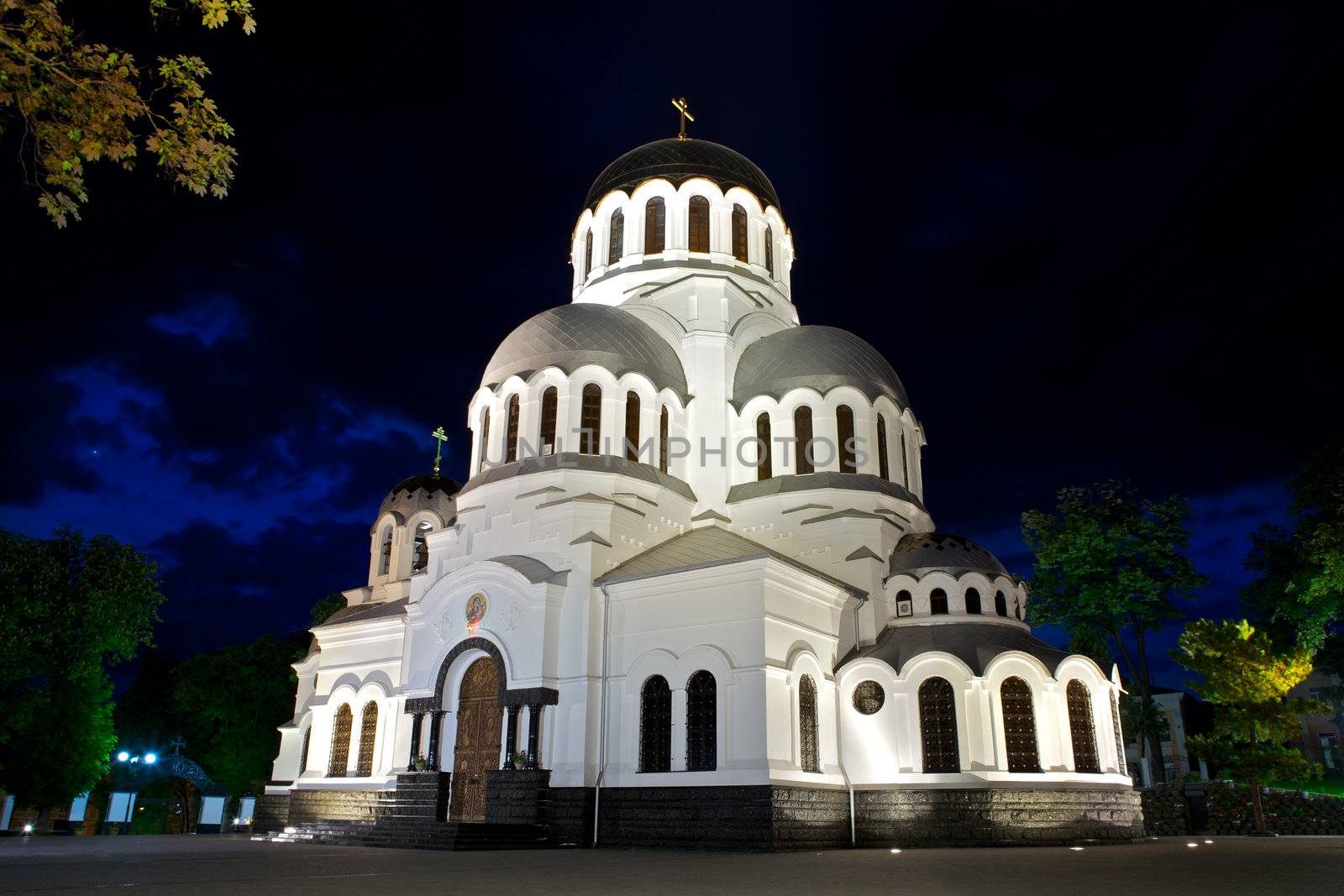 Alexander Nevsky Cathedral in Kamianets-Podilskyi, Ukraine, at night