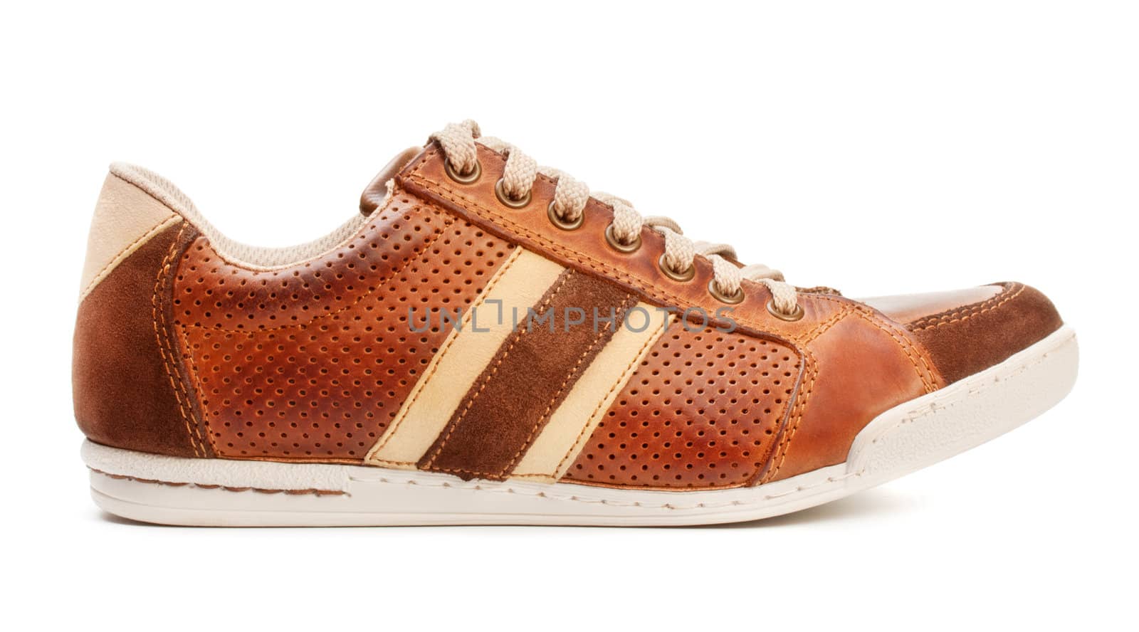 brown leather trainer shoe isolated on white