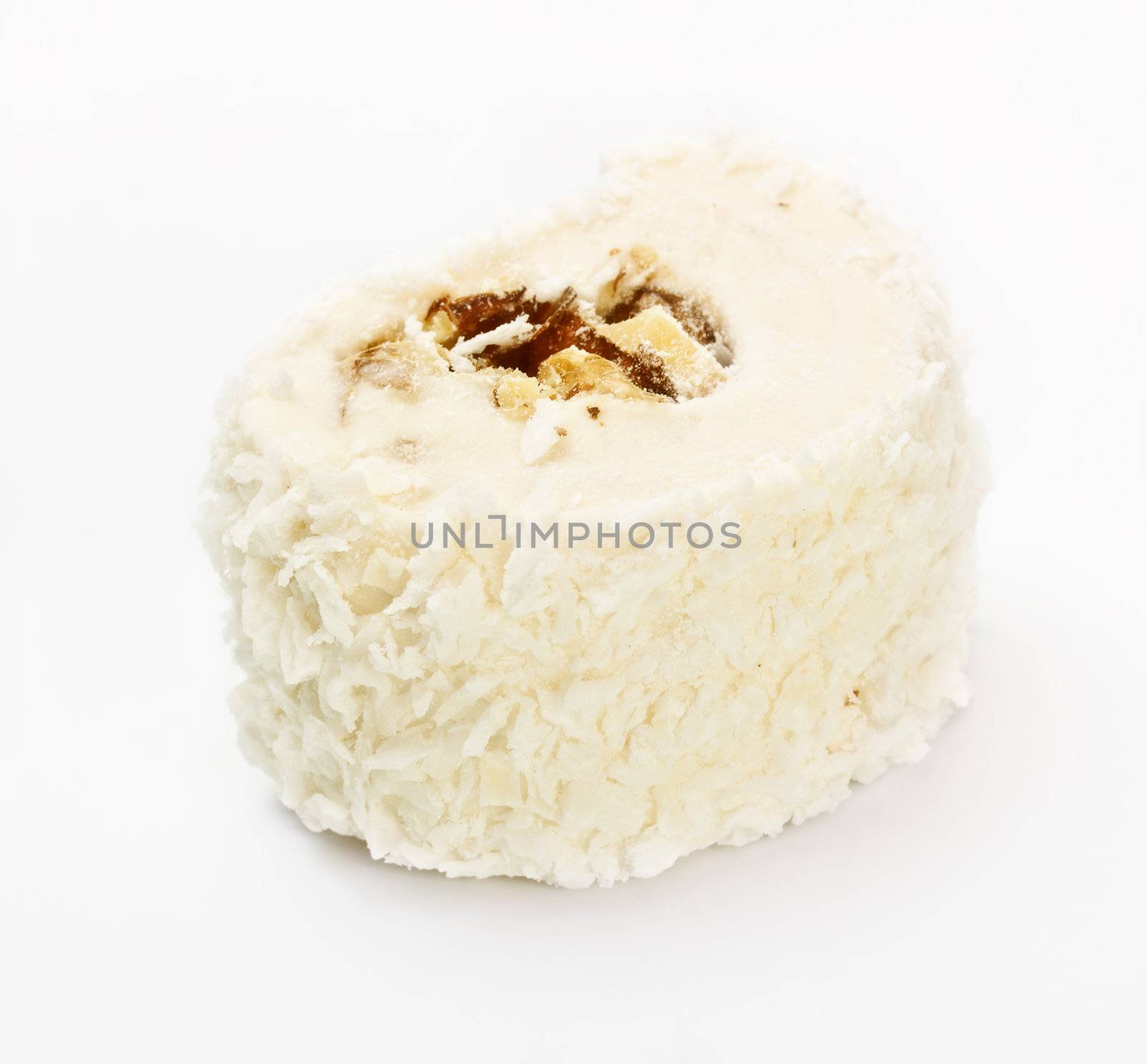 nougat candy with nut in dessicated coconut