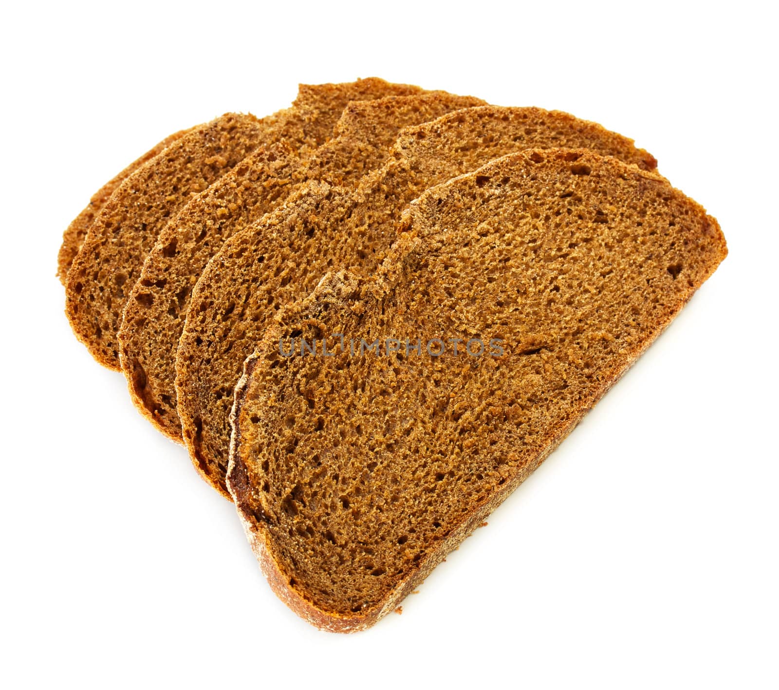 pieces of rye bread isolated on white background
