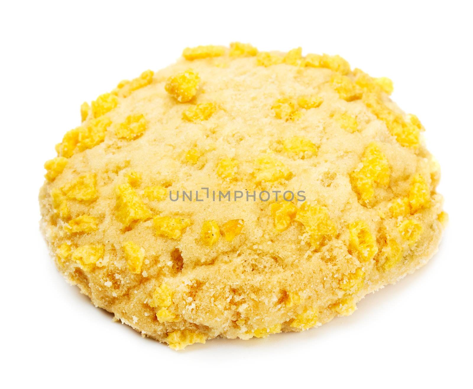 homemade cookie with cornflake pieces isolated on white
