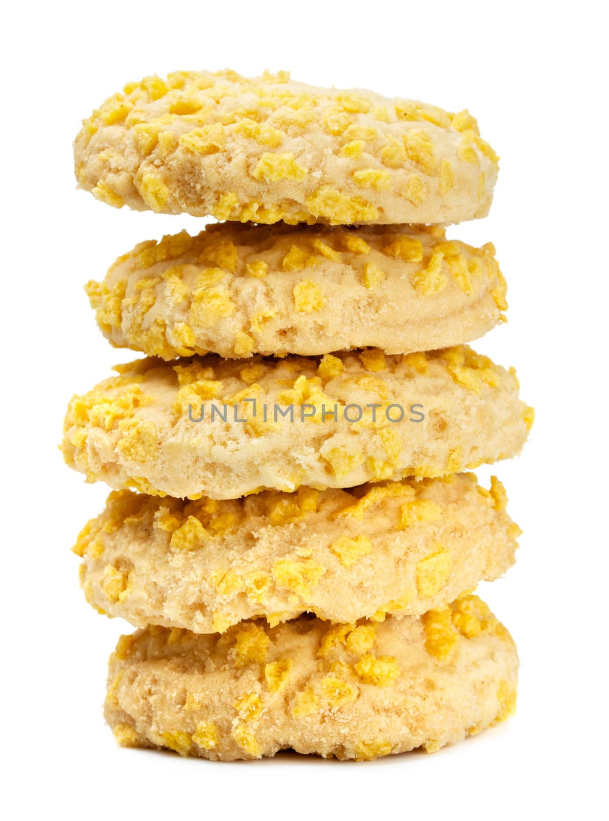 homemade cookies with cornflake pieces isolated on white
