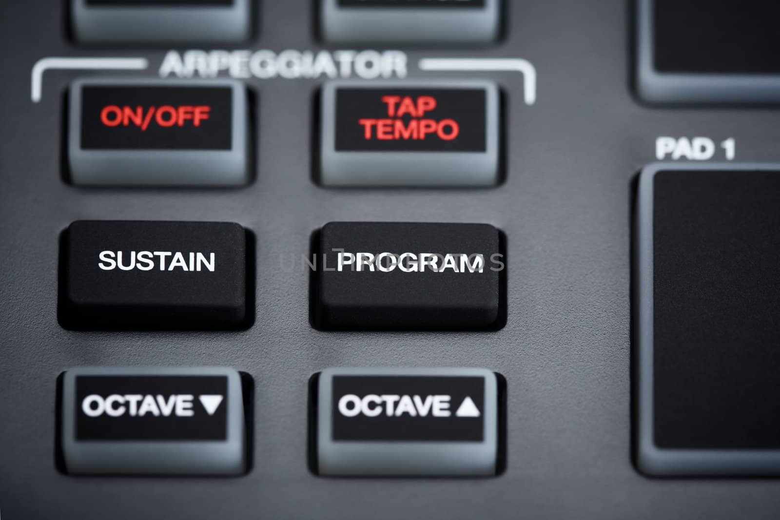 part of digital midi keyboard, close up