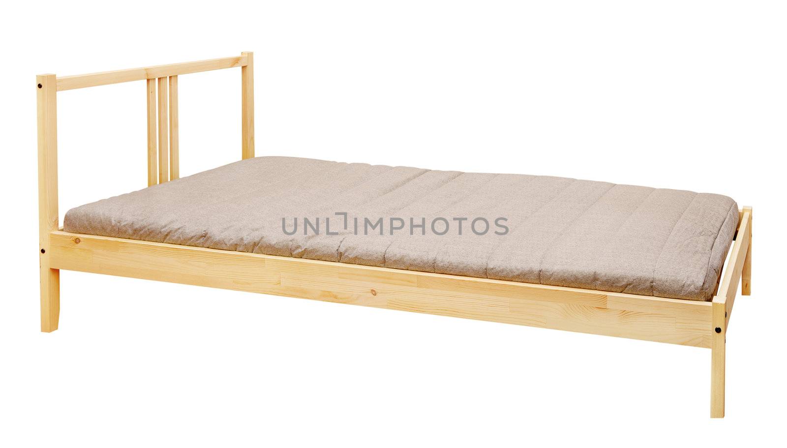 yellow wooden bed isolated on white background