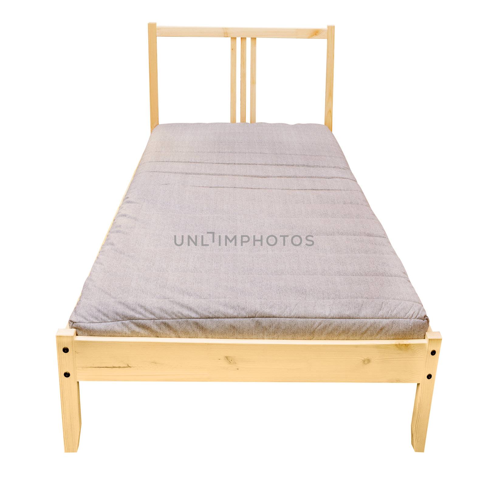 yellow wooden bed isolated on white background