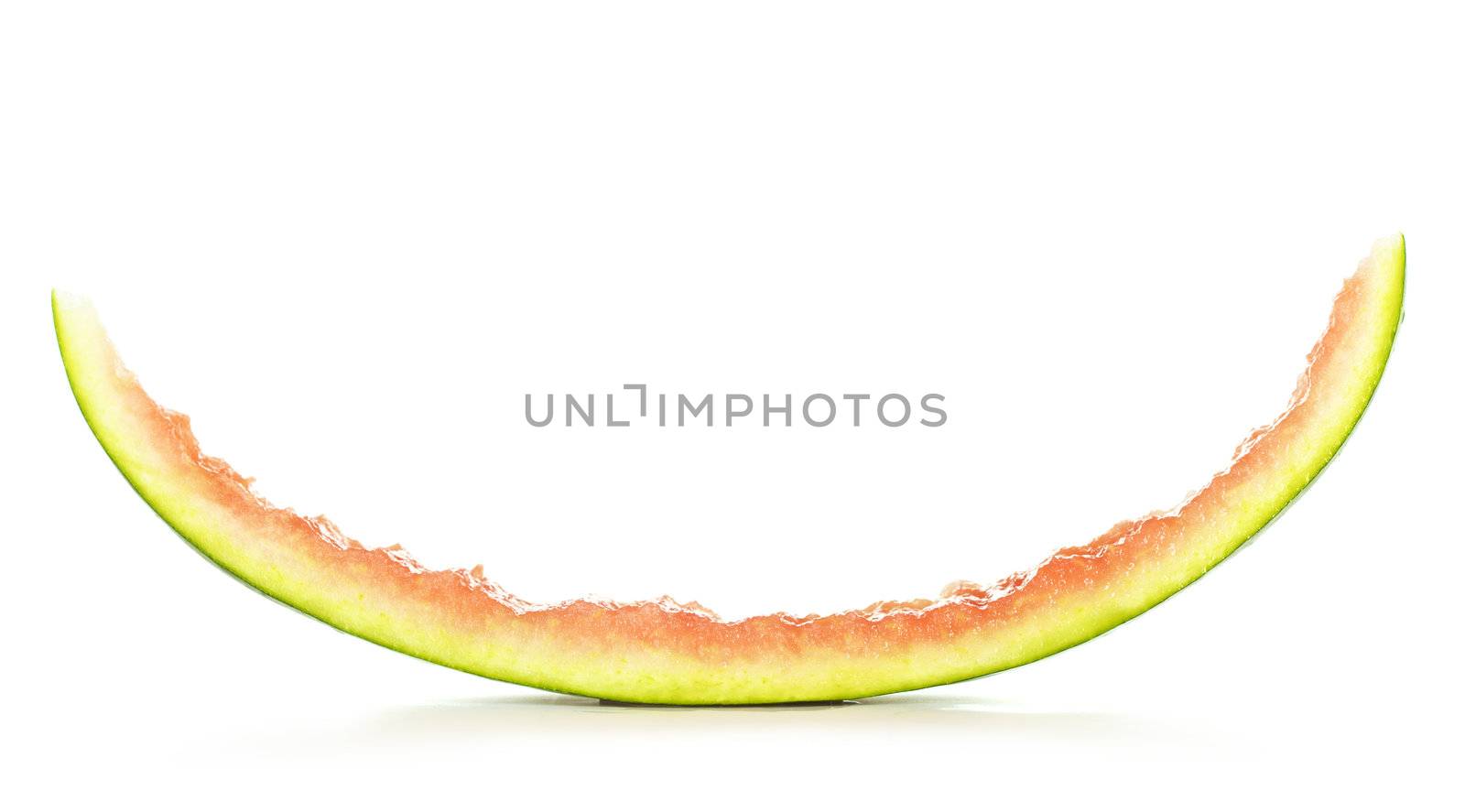 eaten slice of watermelon isolated on white