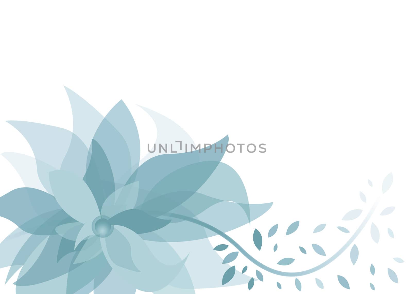 A beautiful blue flower background with abstract petals and leaves