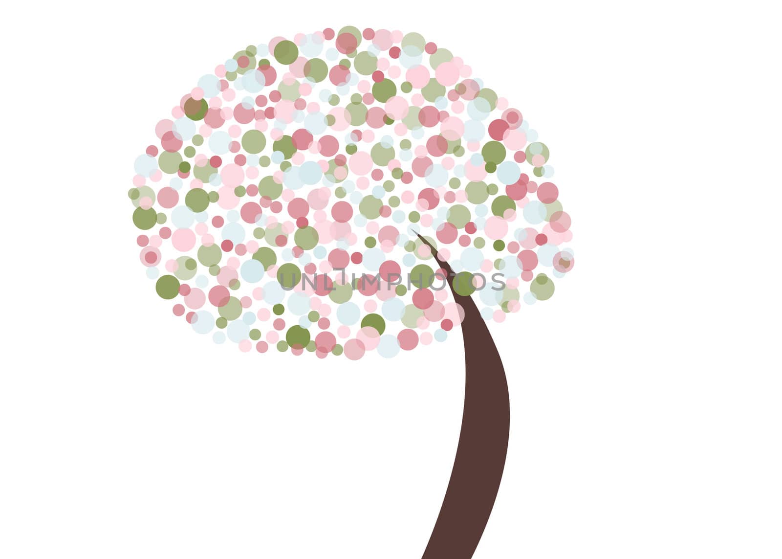 Abstract tree with pastel circles with retro feel