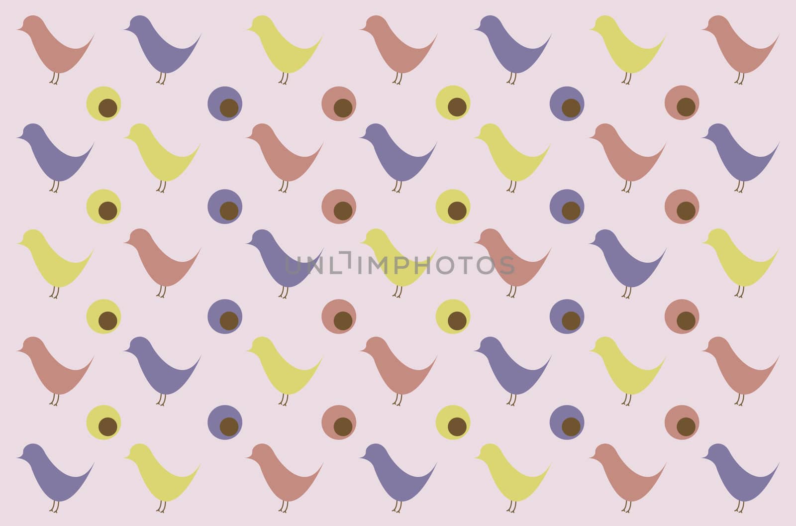 Pink, purple and yellow retro birds on a pink background
