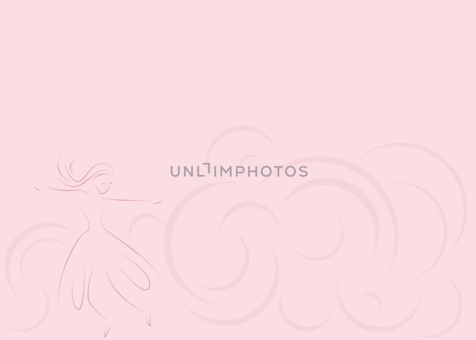 Drawing of woman twirling on abstract pink background 