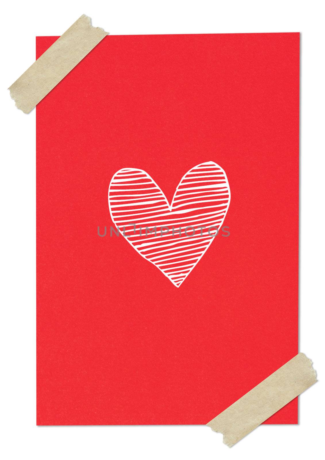 Handwriting heart shape on red paper with tape by nuchylee