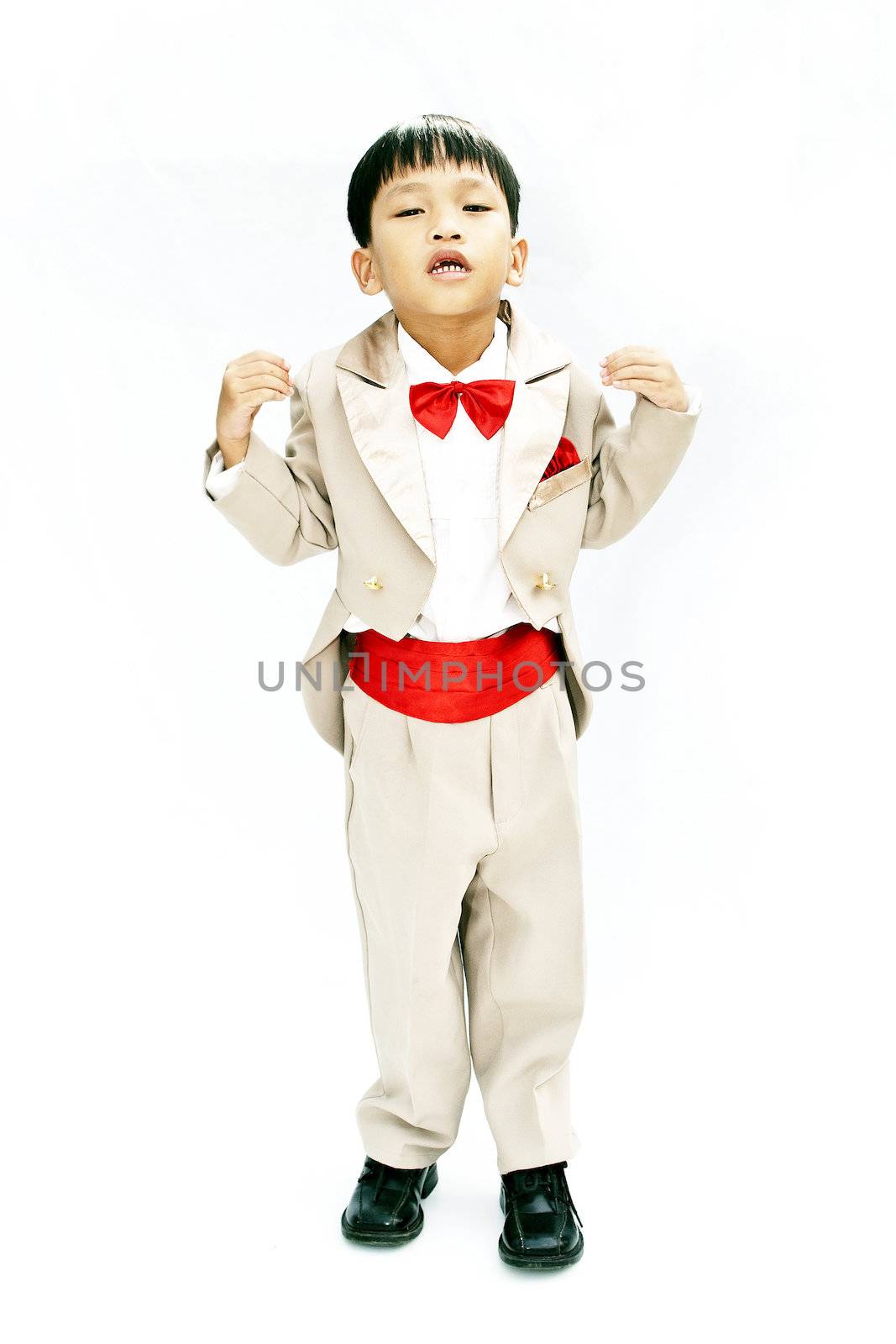 Little boy with brown tuxedo and red bow tie  by Yuri2012