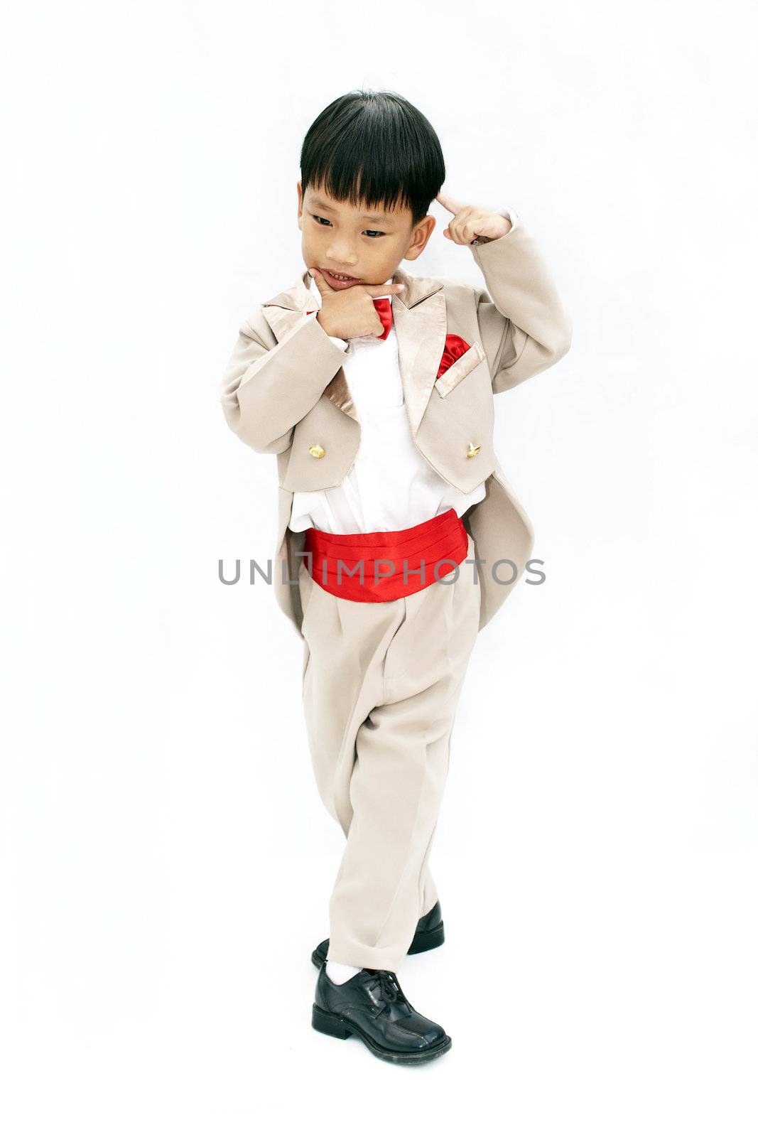 Little boy with brown tuxedo and red bow tie  by Yuri2012