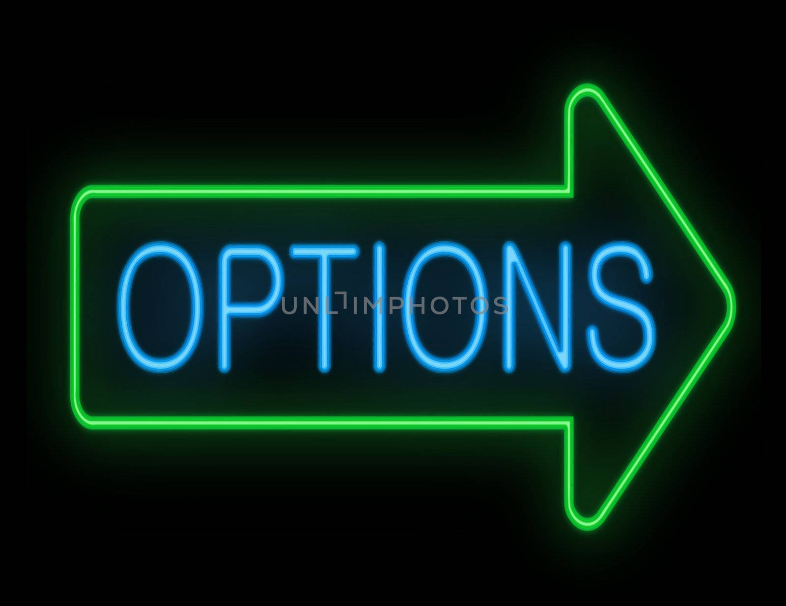 Illustration depicting a neon signage with an options concept.