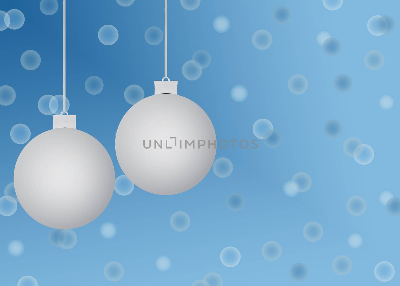 Blue and silver christmas background with silver ornaments and blue bubbles
