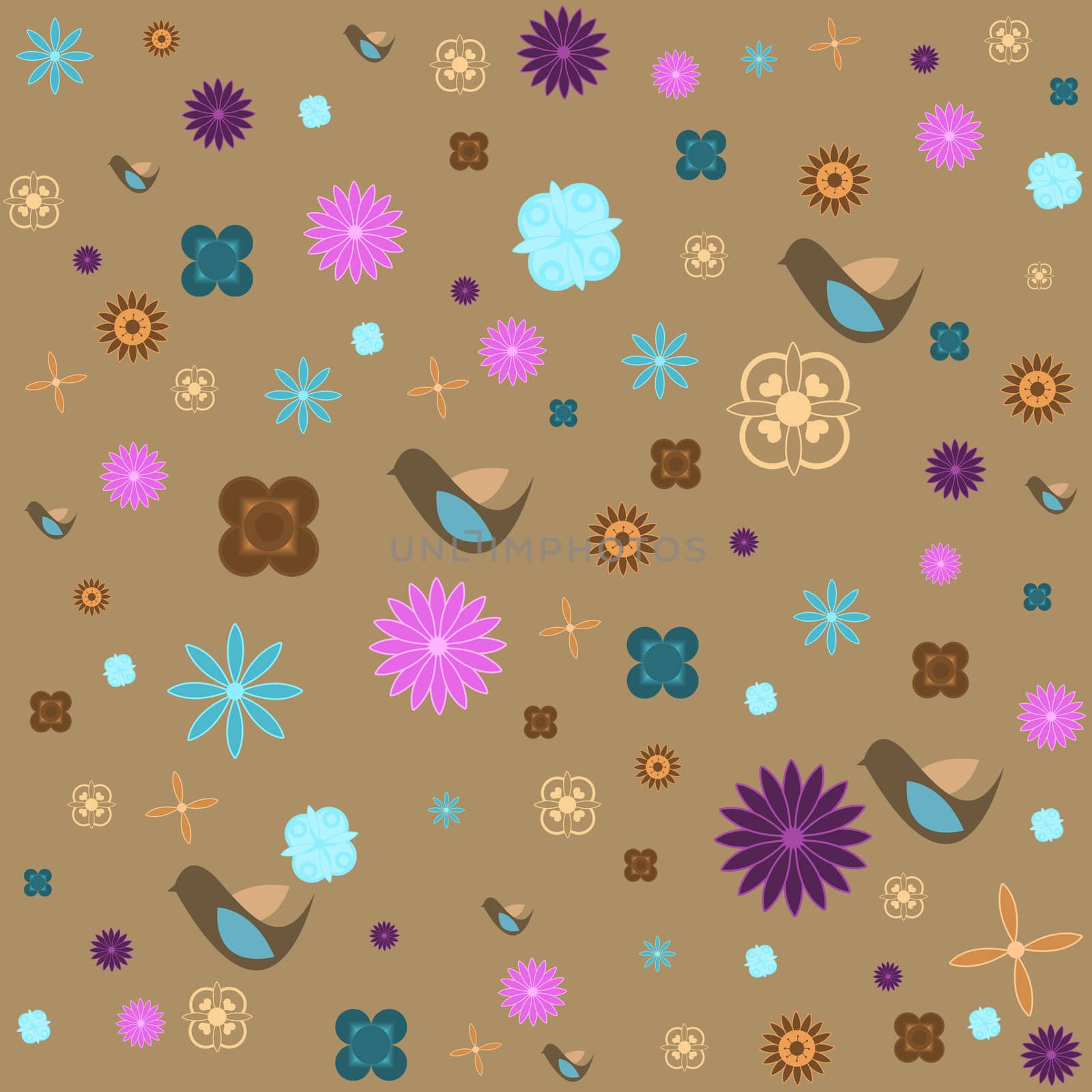 Retro birds and flowers background by ftlaudgirl