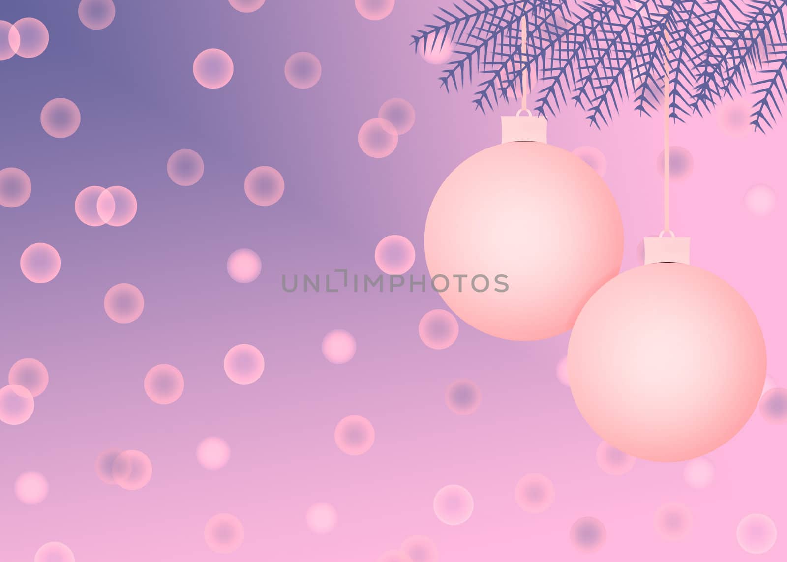 pink and purple Christmas scene with holiday ornaments and abstract circle background