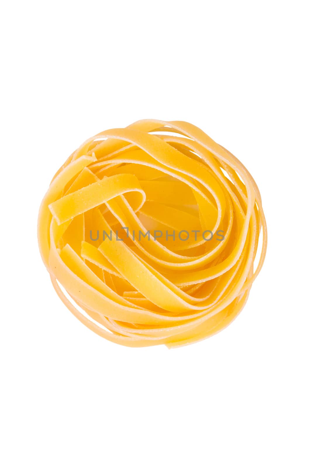 Italian pasta: tagliatelle, isolated on white background