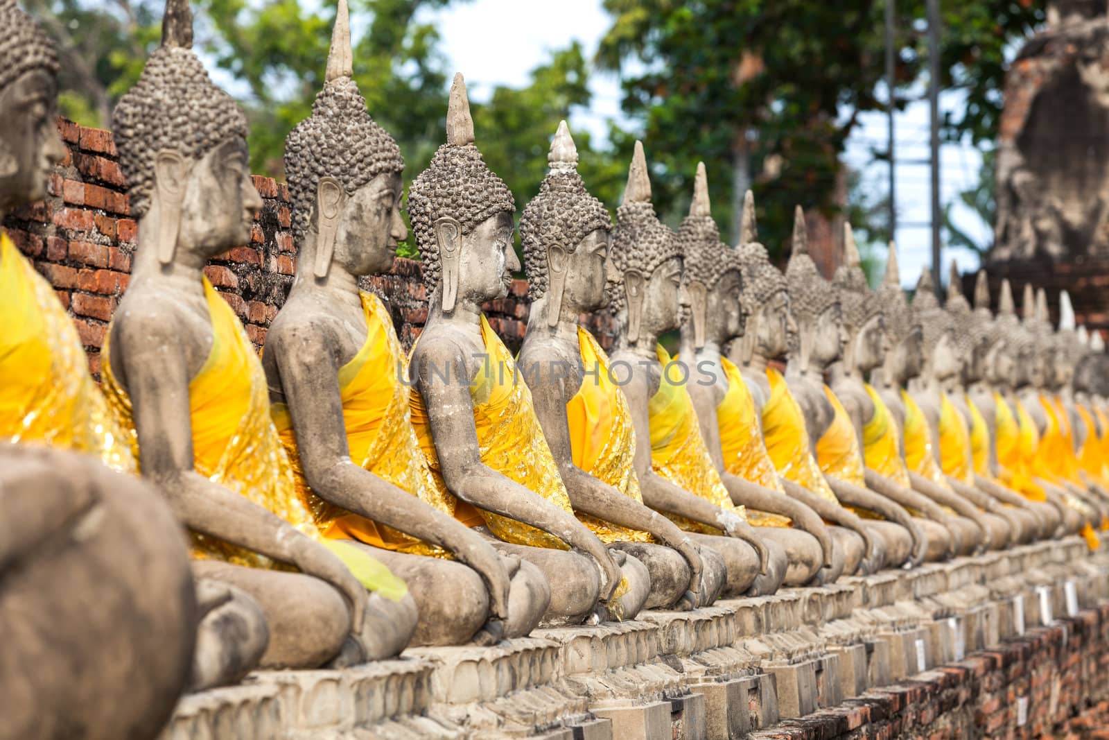 Buddha statues at the temple of Wat Yai Chai Mongkol in Ayutthaya near Bangkok, Thailand