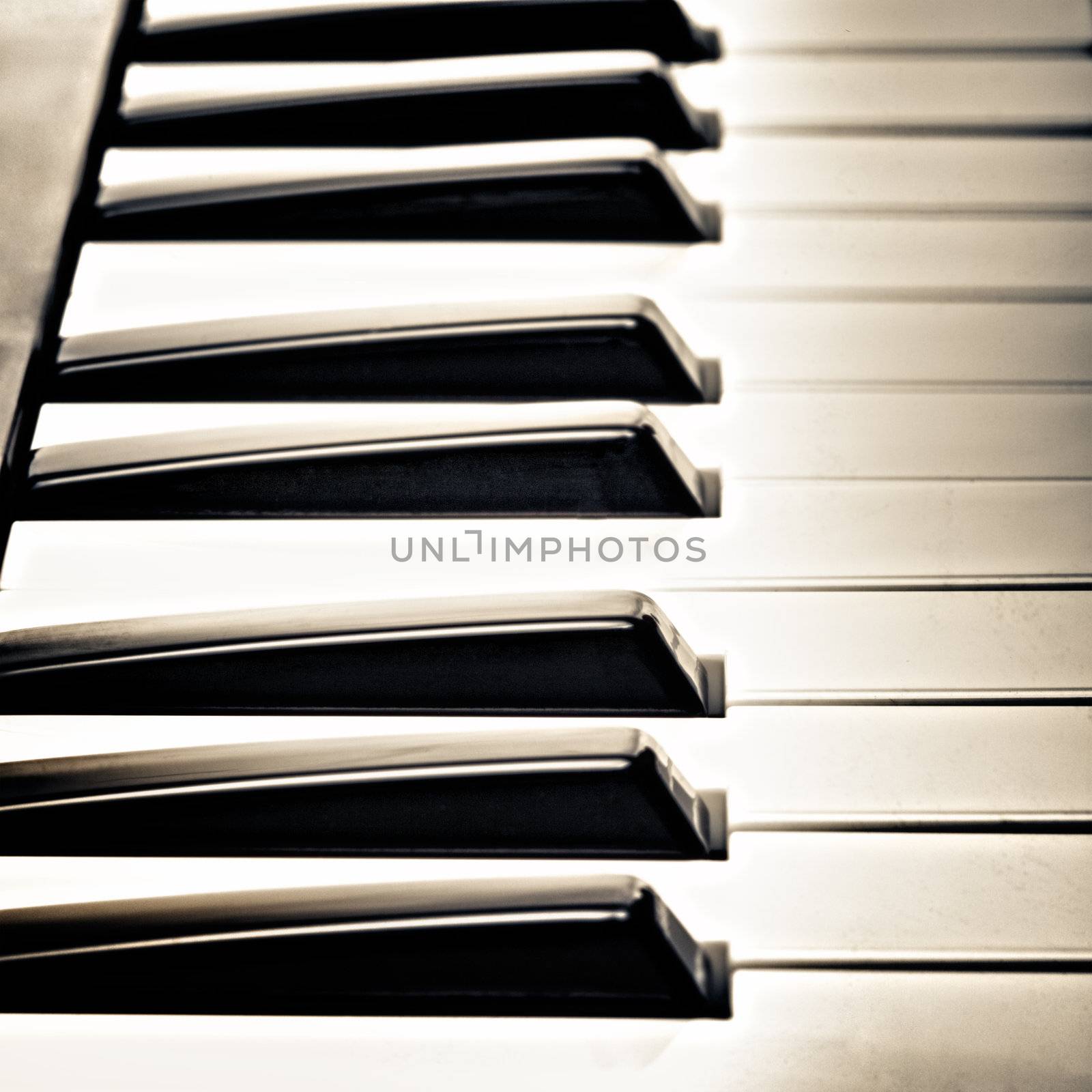 keys of piano, black and white, closeup