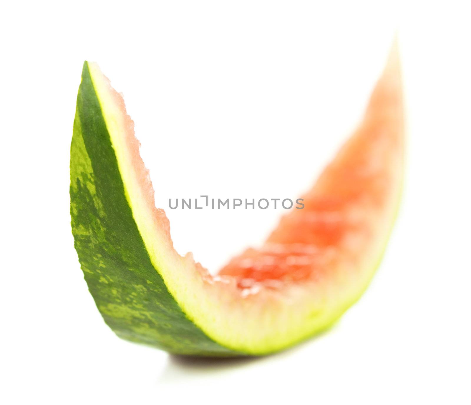 eaten slice of watermelon isolated on white