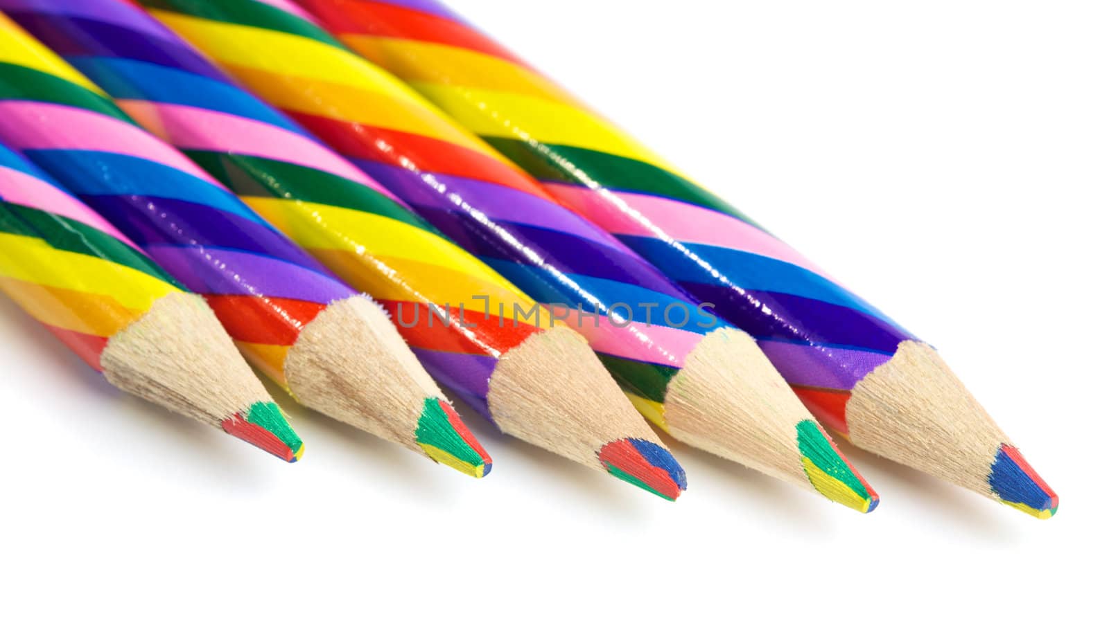 striped colorful pencils isolated on white background