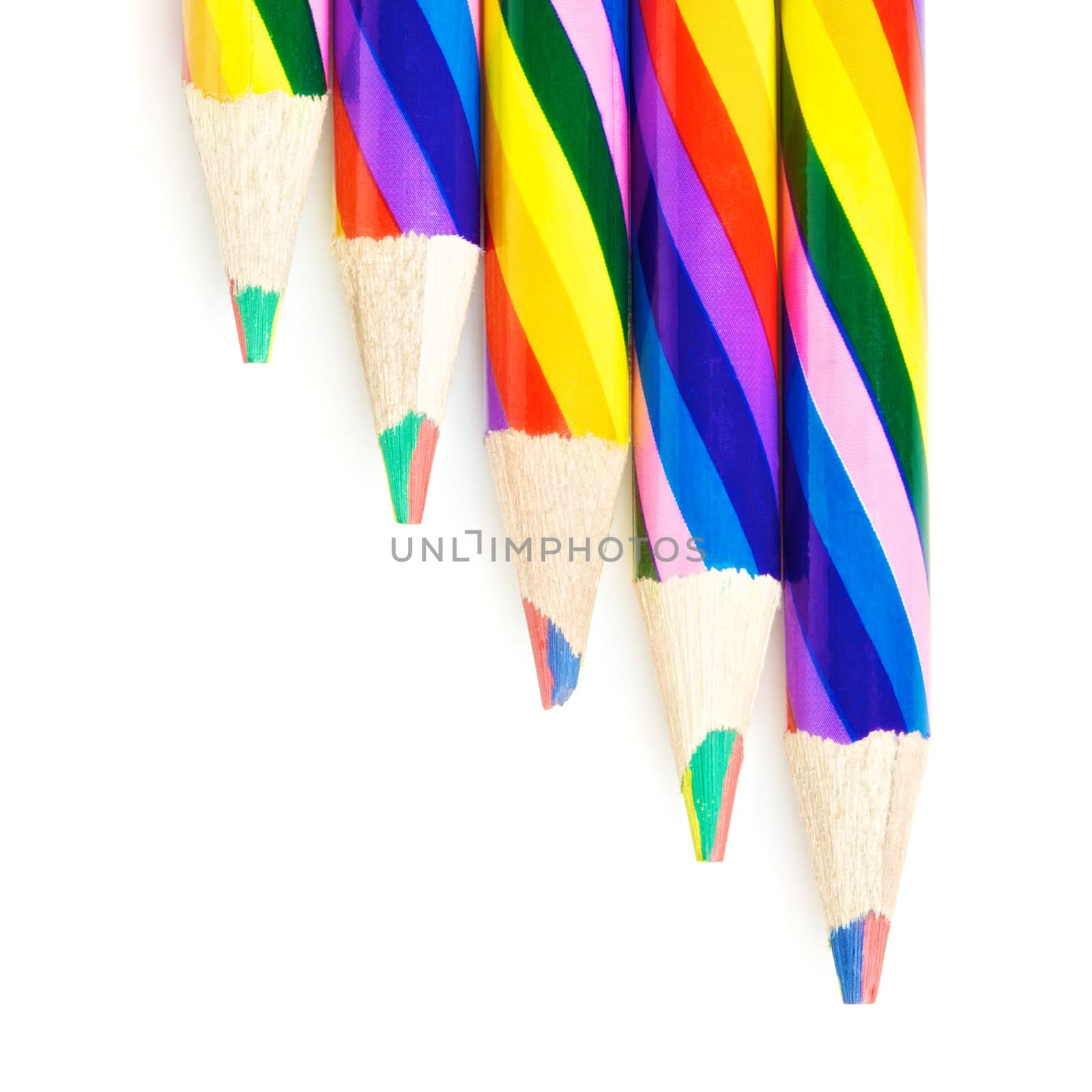 striped colorful pencils isolated on white background