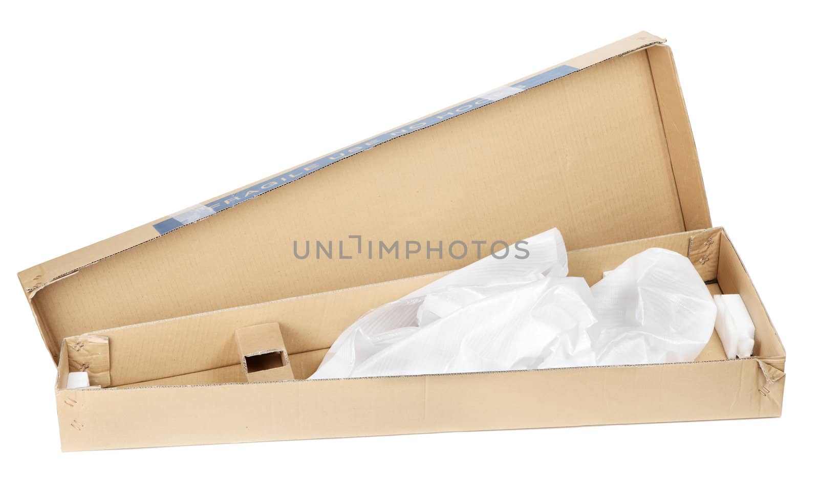 open triangular cardboard box isolated on white