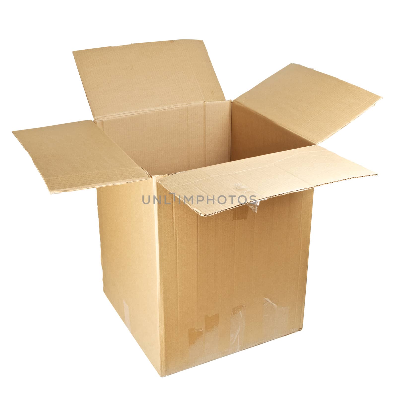 open empty cardboard box isolated on white