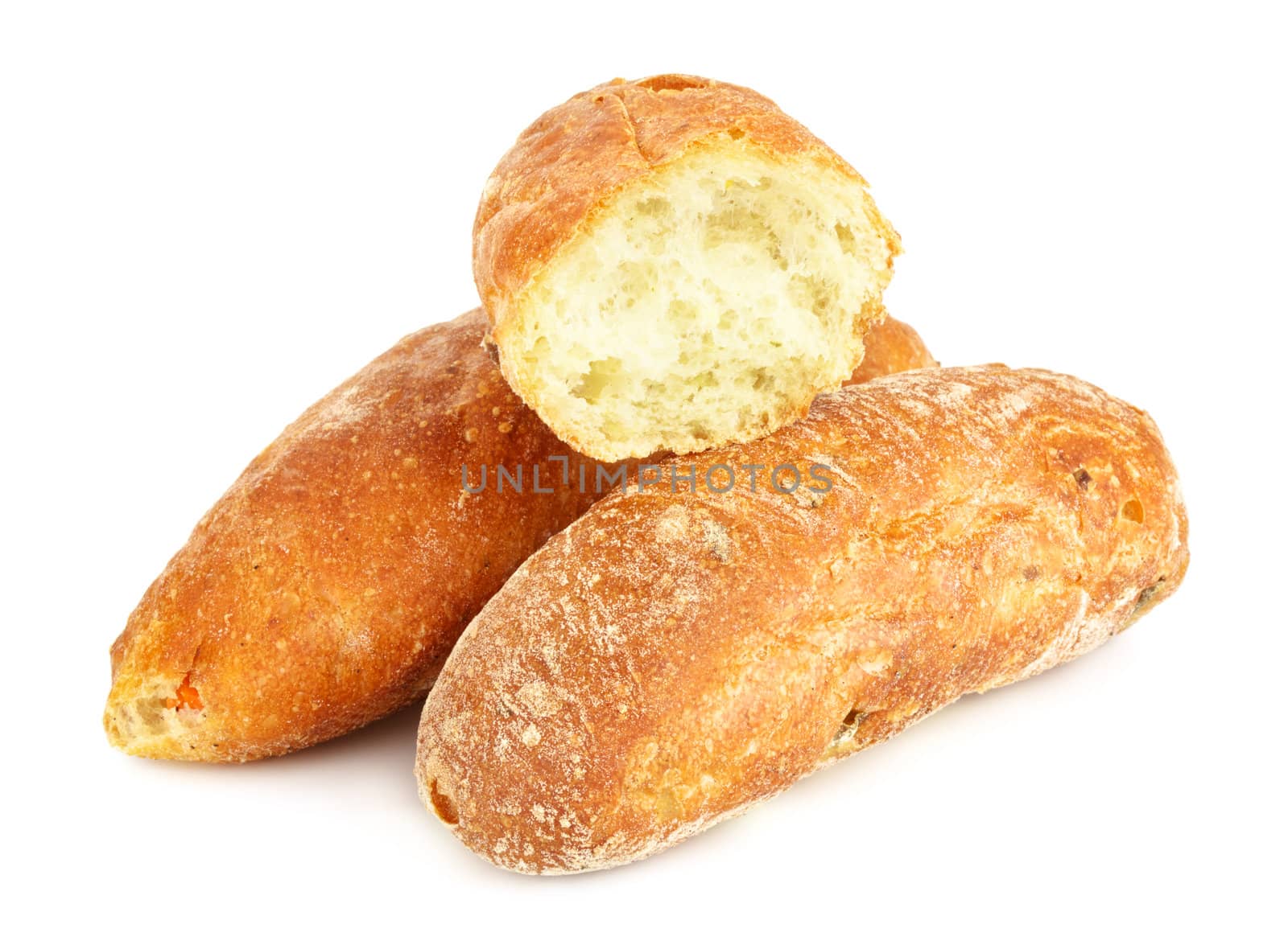 some ciabatta (italian bread), isolated on white background