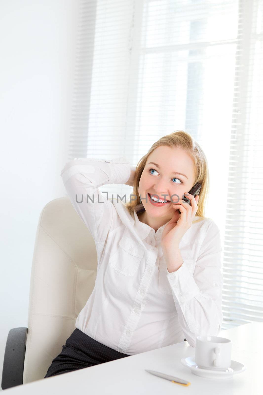 Office Girl Talking on Phone by petr_malyshev