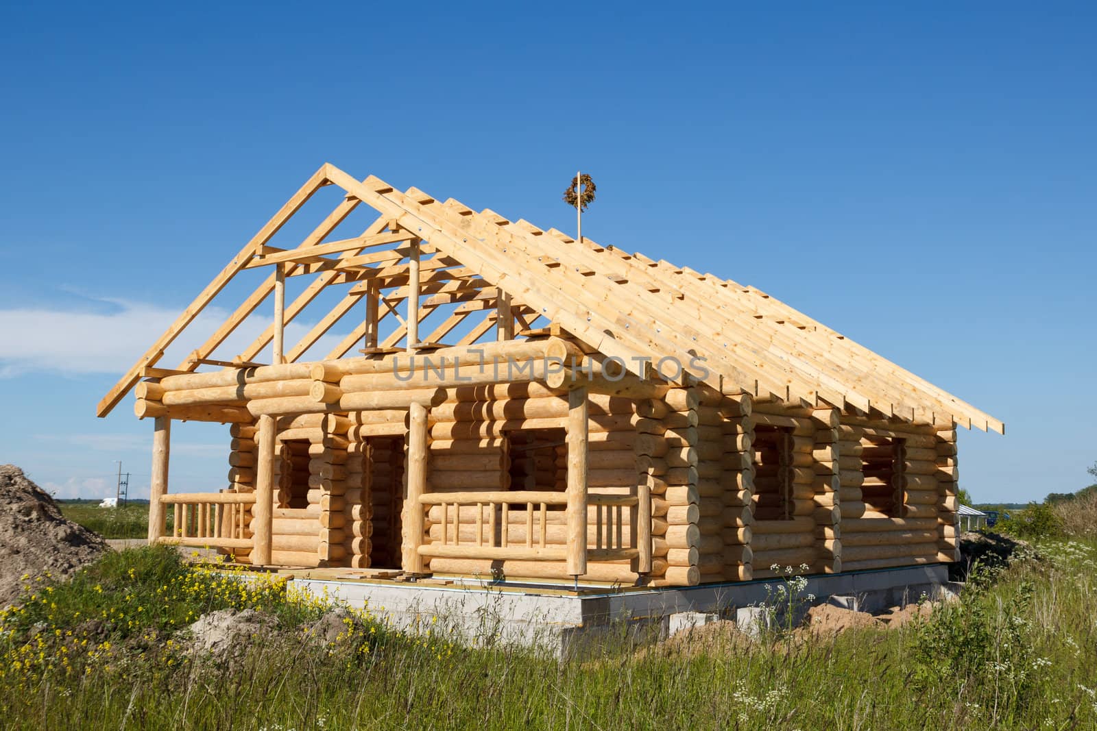 new wooden house built from logs