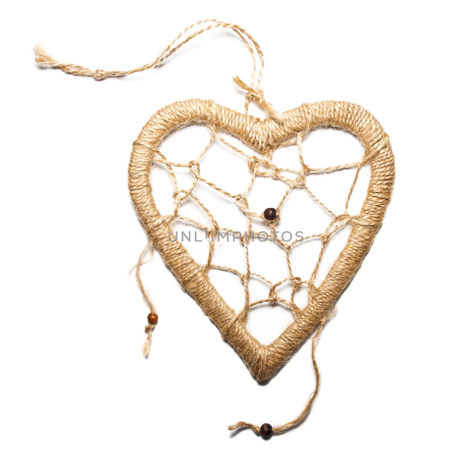 Rope heart on the white background.