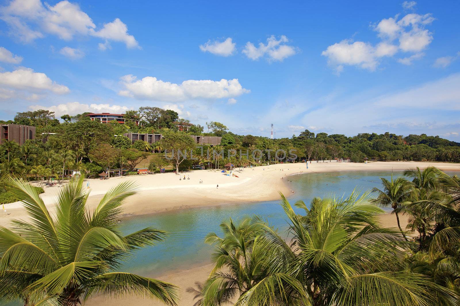 Sunny day on a beautiful beach on Sentosa Island