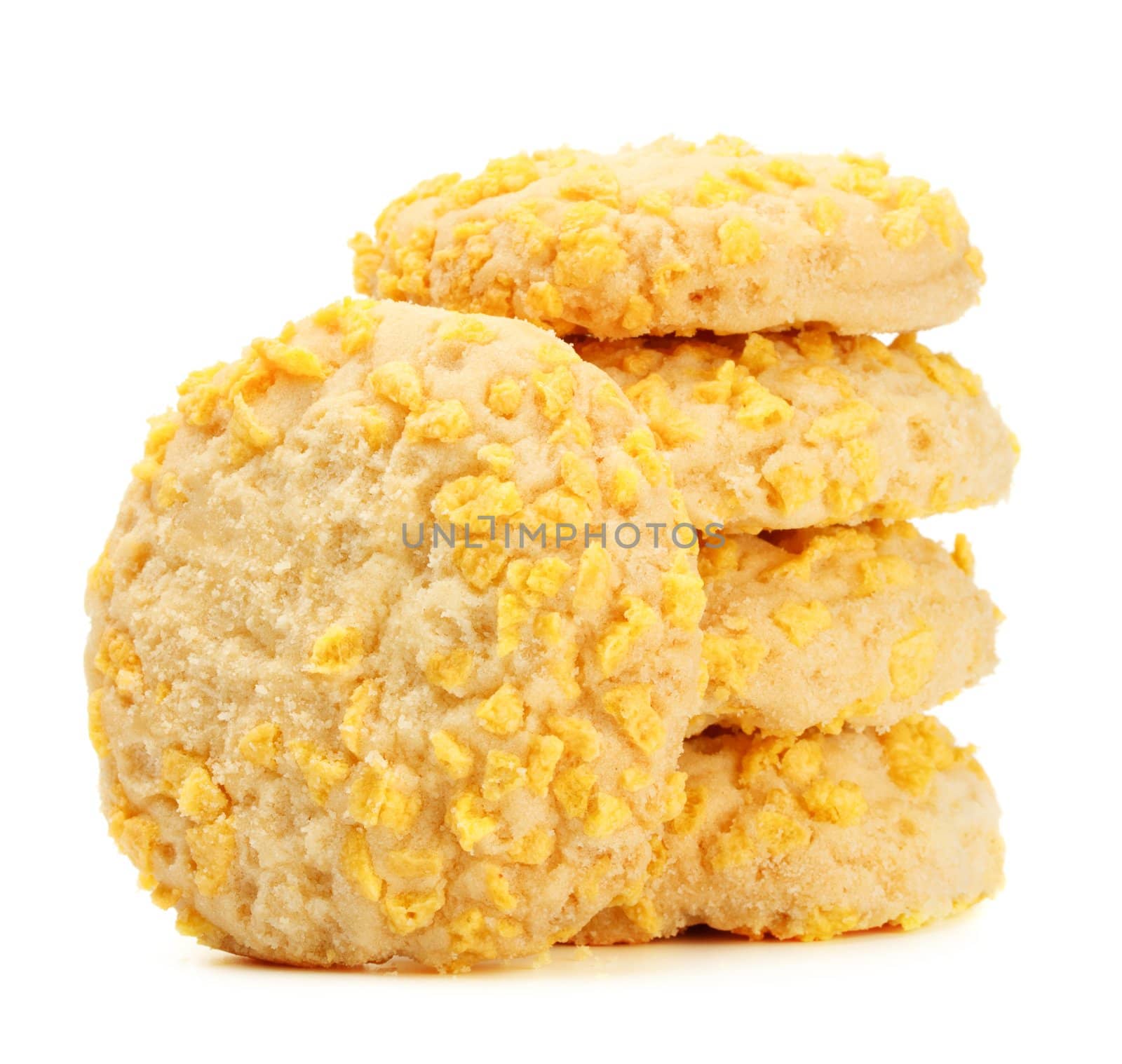 homemade cookies with cornflake pieces isolated on white