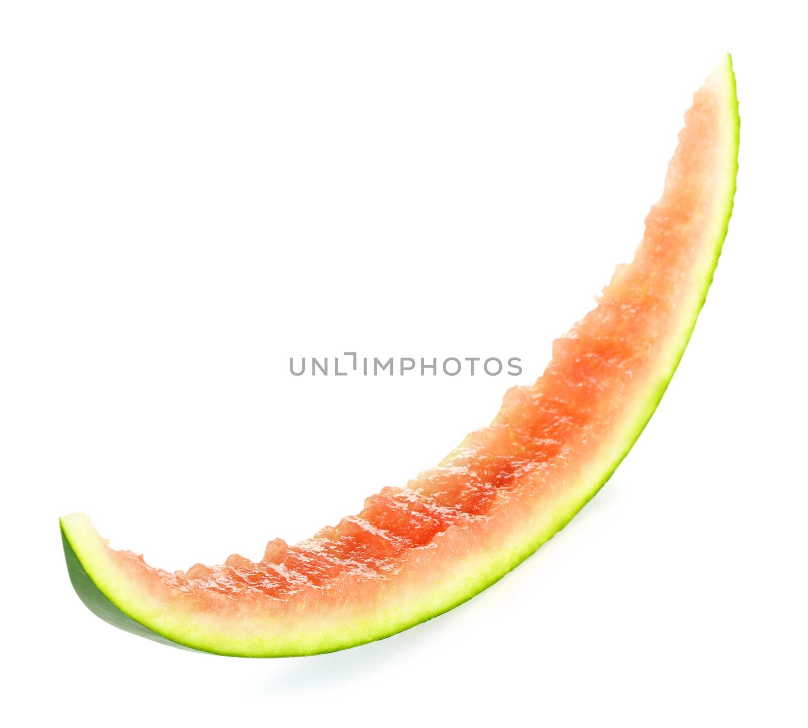 eaten slice of watermelon isolated on white