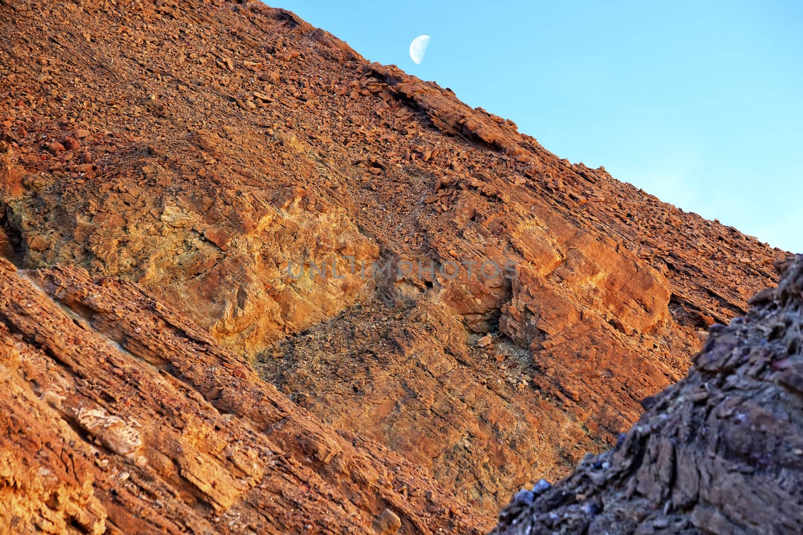 Golden Canyon Wall Moon Death Valley National Park California by bill_perry