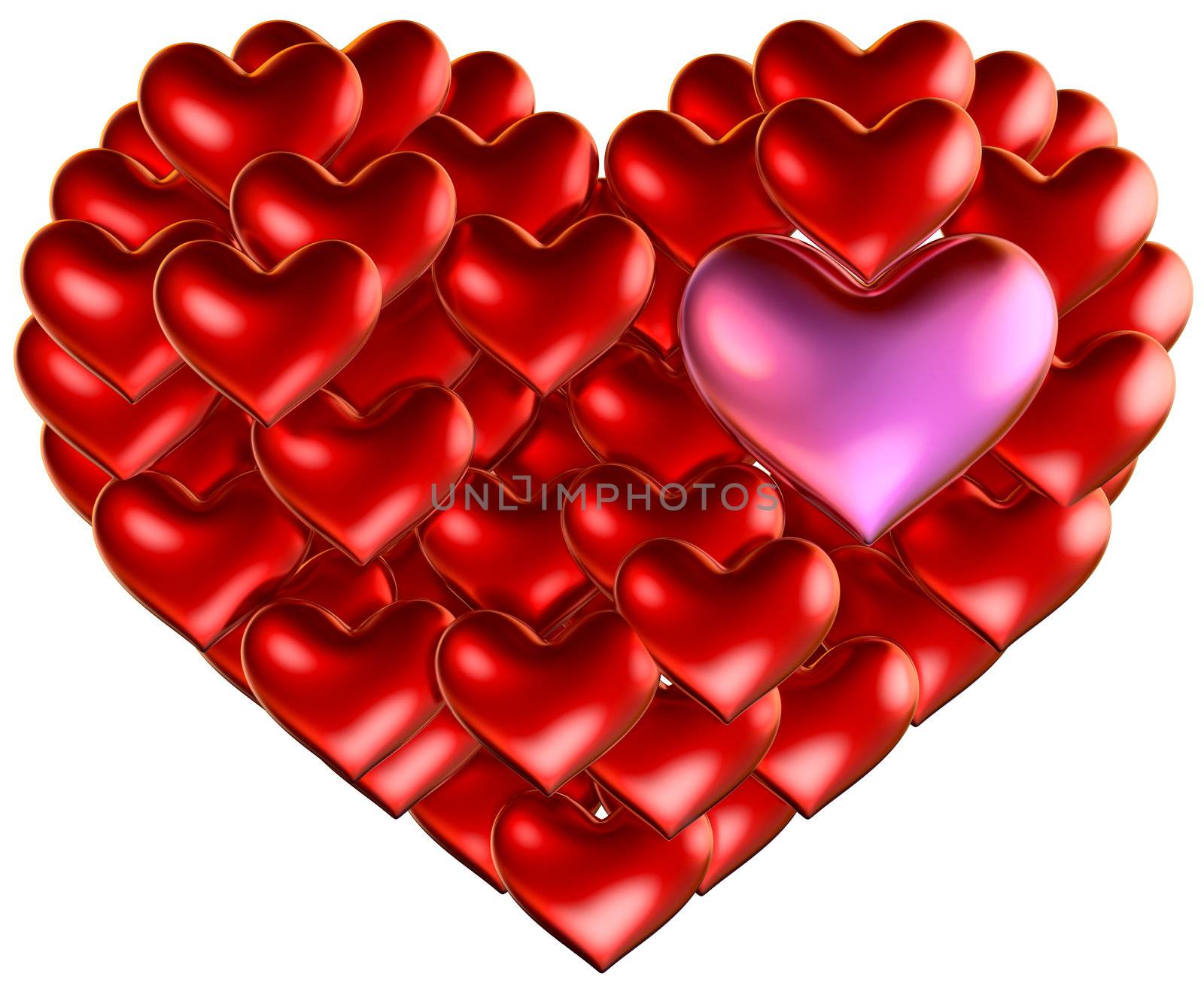 set of red hearts put in heart shape for wedding and Valentine's Day design