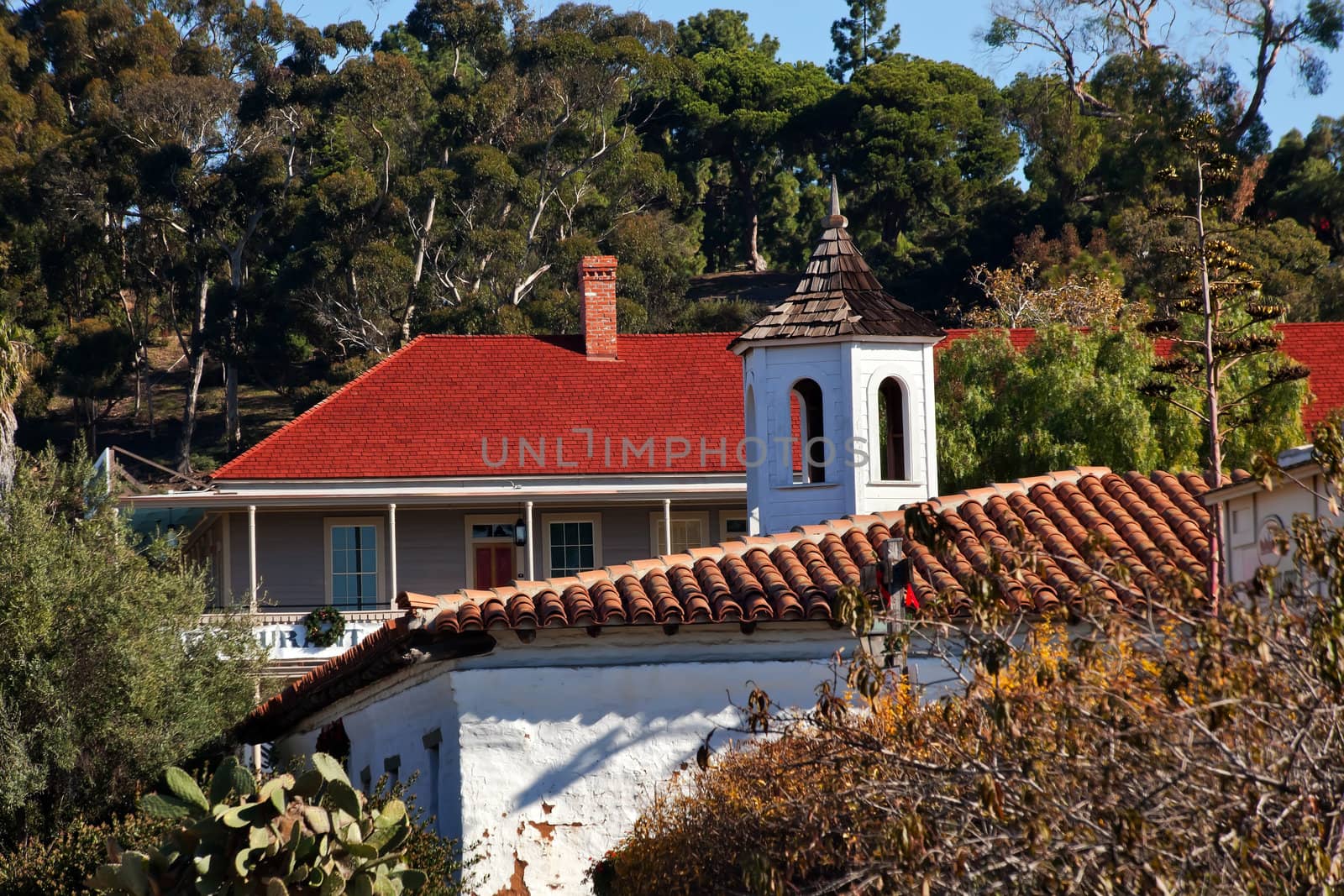 Old San Diego Town Roofs Casa de Estudillo.  Historic Adobe House and Cupola built in 1827