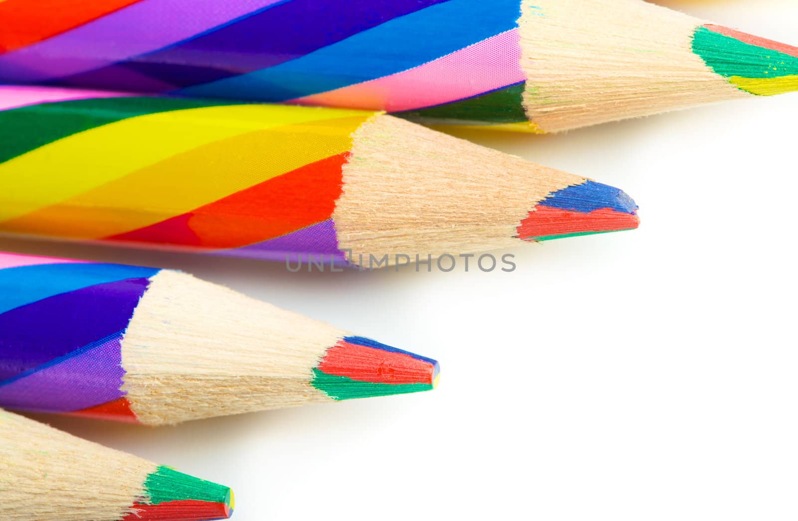 striped colorful pencils isolated on white background