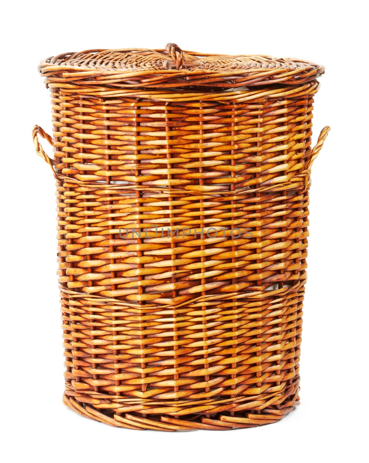 wooden laundry basket isolated on white background