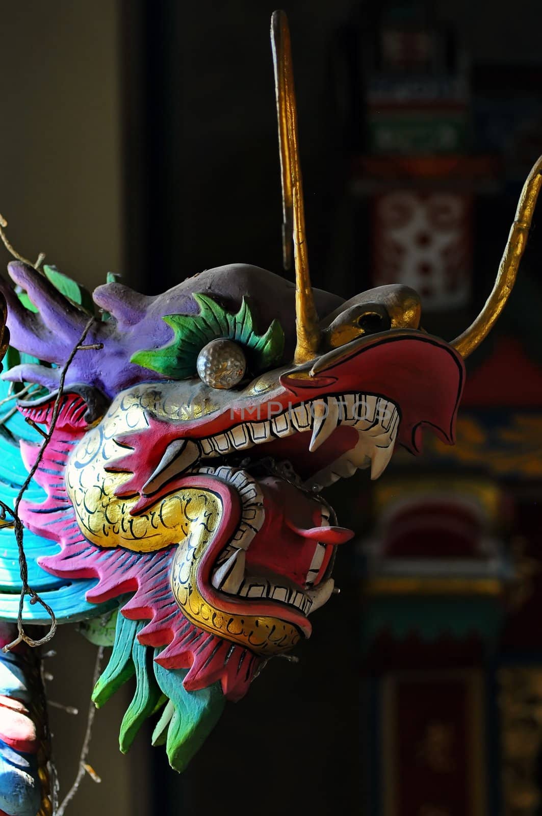 Chinese style head dragon statue in Chinese temple