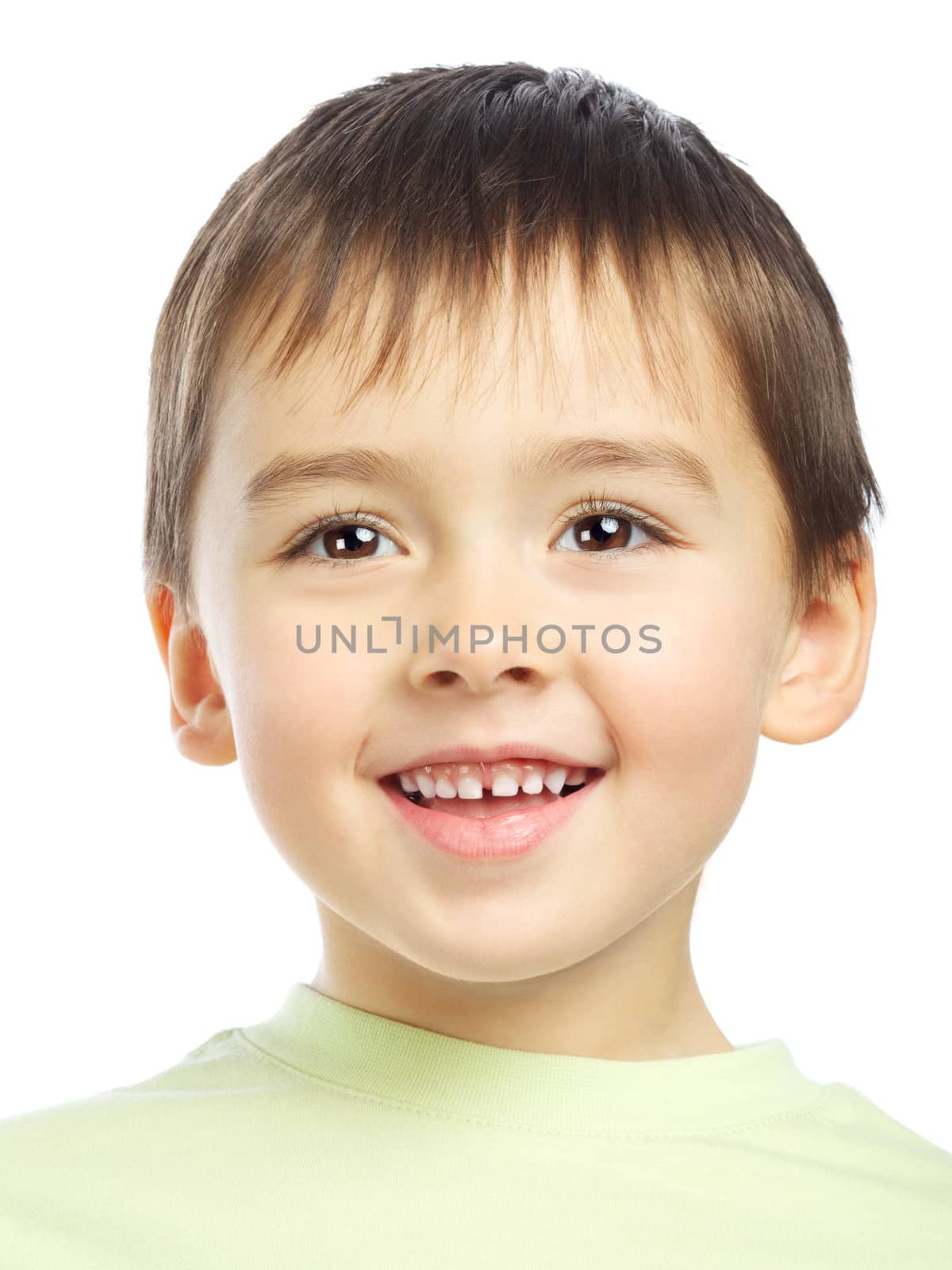 beautiful smiling boy portrait, isolated on white
