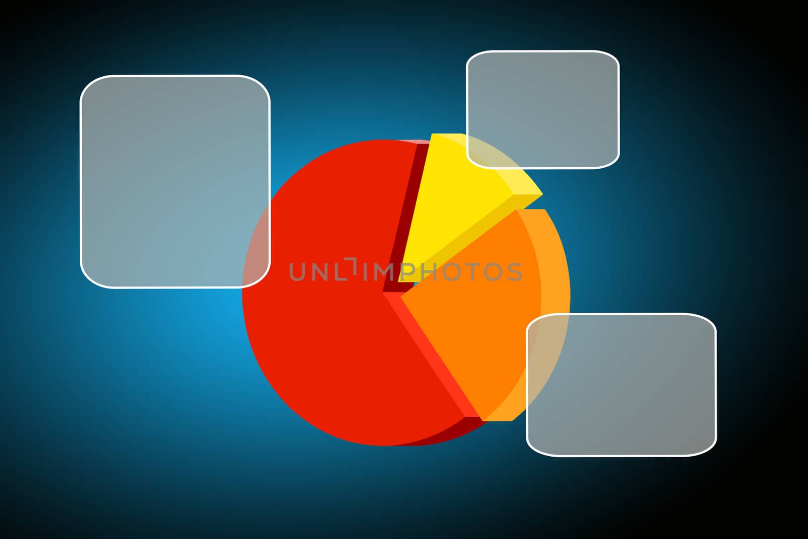 Flying transparent button with colorful pie chart- graph