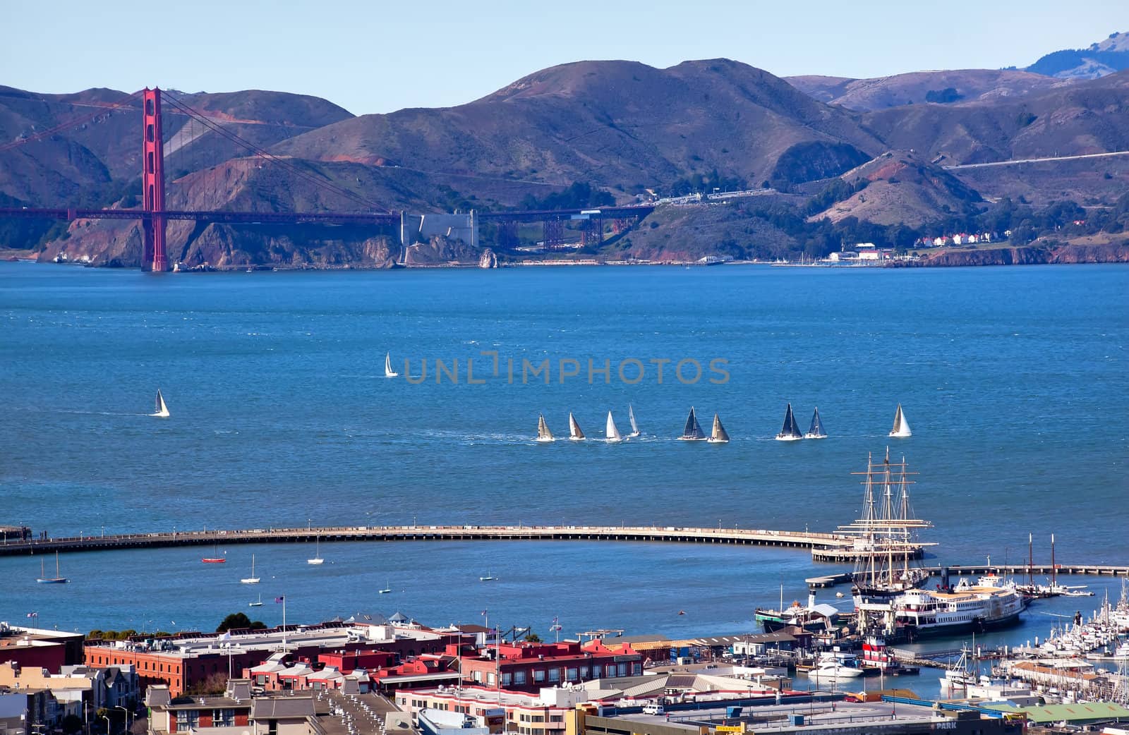 Fisherman's Wharf Golden Gate Bridge Sail Boats San Francisco Ca by bill_perry