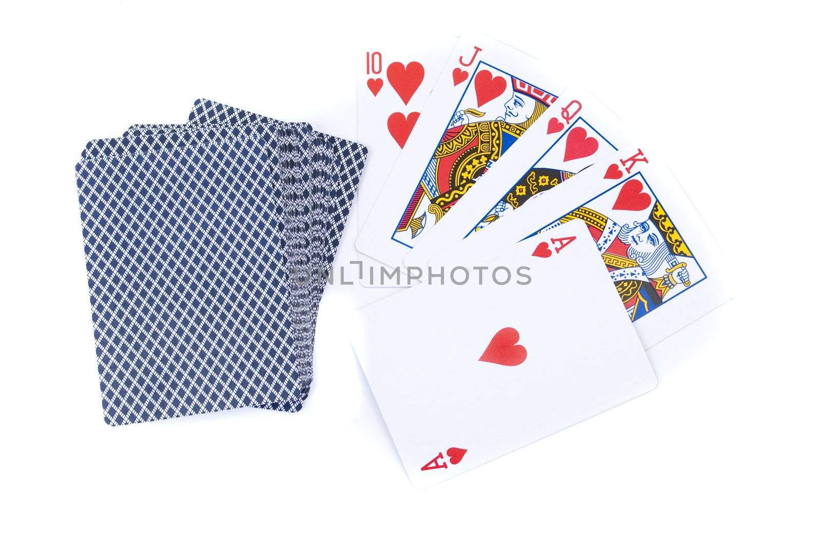 royal flush of hearts and deck of Cards